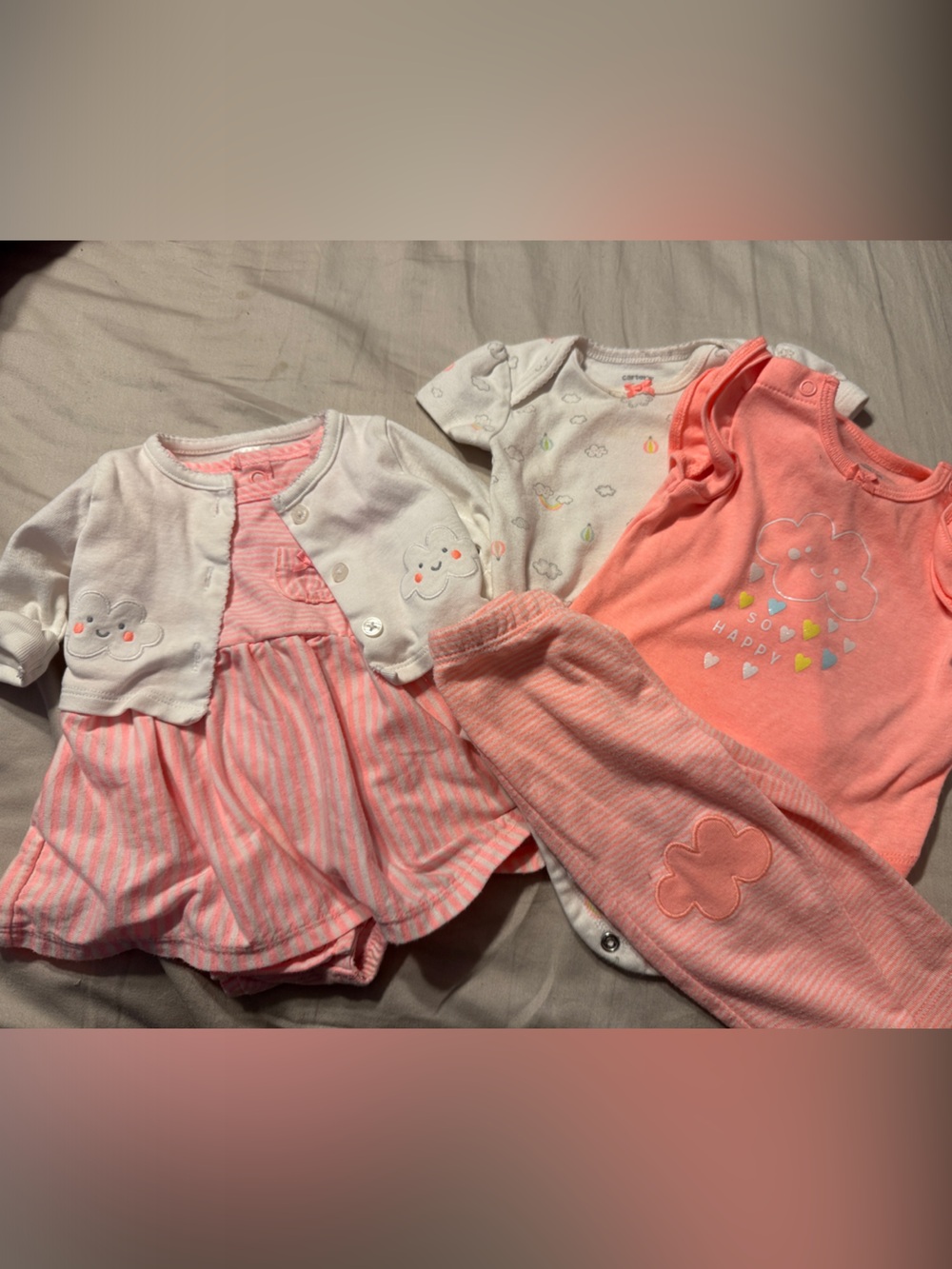Carters Baby Girl Pink Cloud Onesie & Dresses Set- NB & 3mon